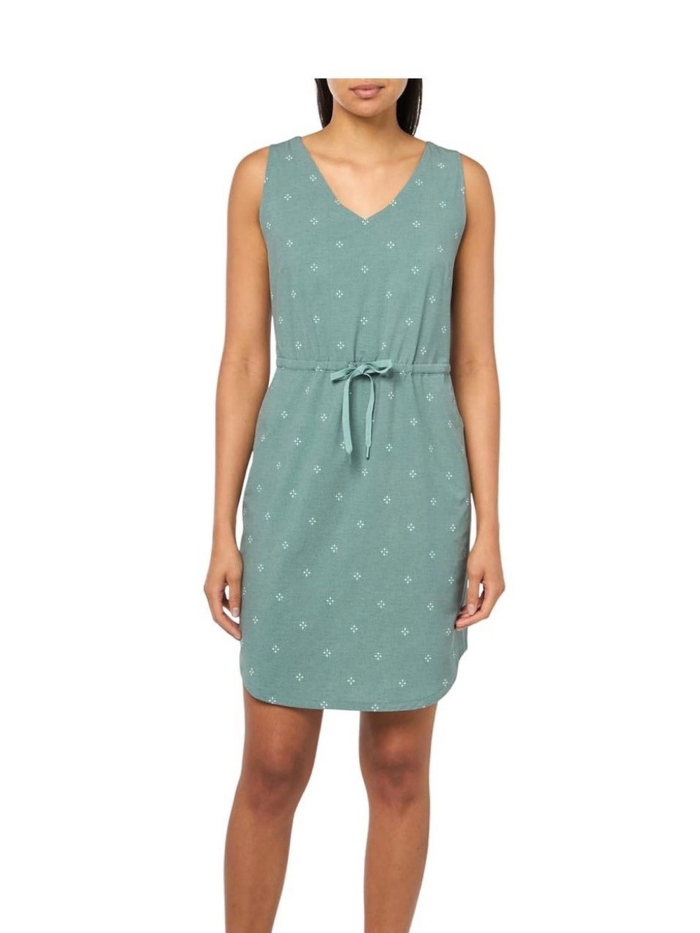 Eddie Bauer Olive Green Sleeveless Tank Dress with Tiny White Floral Print